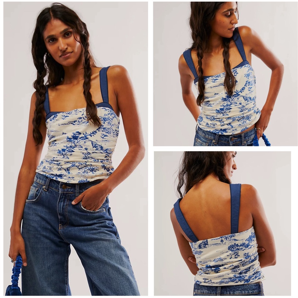Free People Blue and White Tank Top